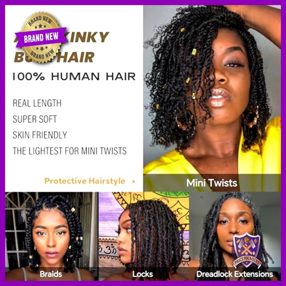100% Human Hair Extensions 12 Inch Afro Kinky Curly Bulk Bundles main image 5